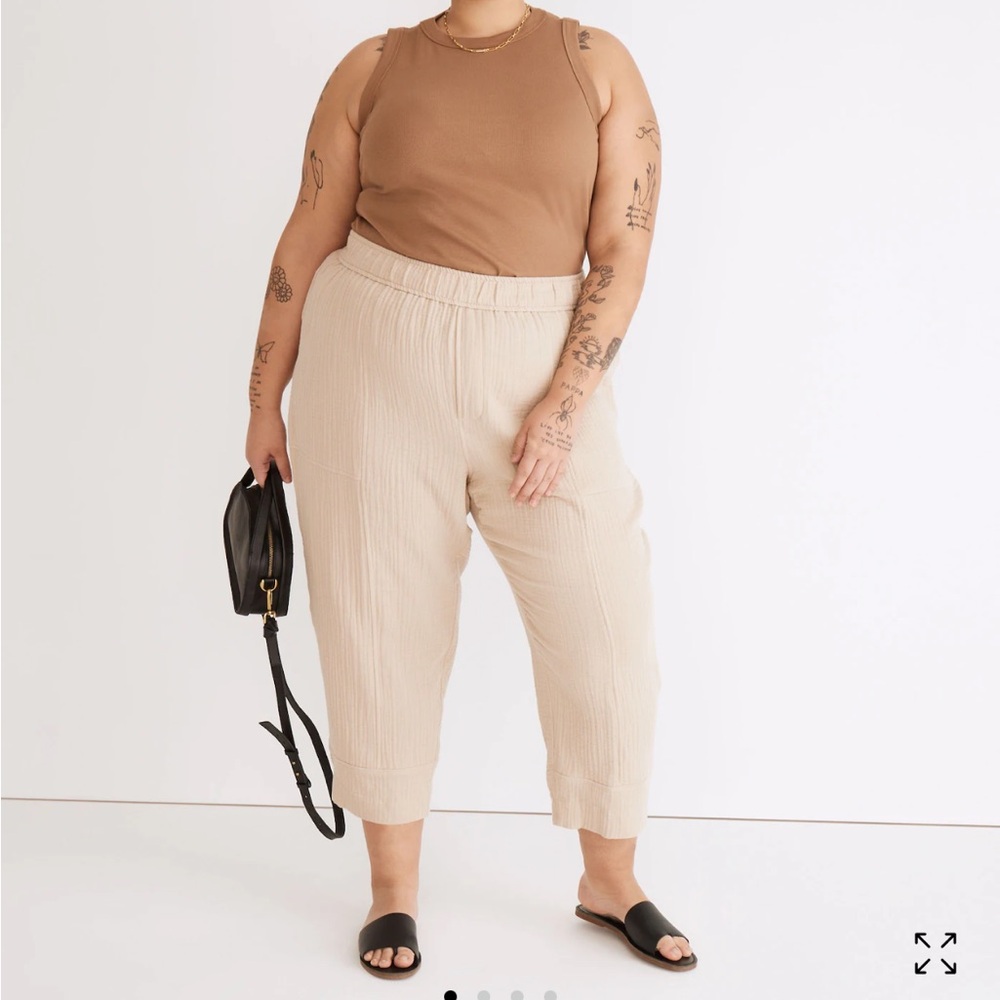 Madewell Gauze Ivory Wide Leg Cropped Pants Pull- On Women’s Size XXL